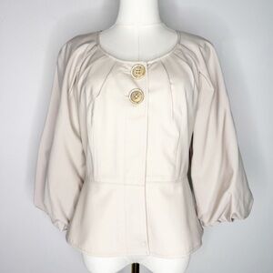 Hilton Hollis Cream Button-Front Blazer Jacket – Size 6 – Virgin Wool Blend